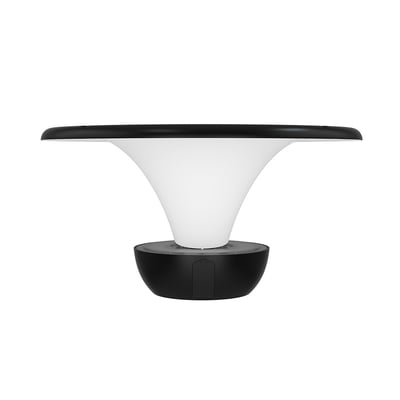 V-TAC Lotus LED-solcellehavelampe på 20 W med bred sort skærm, hvidt lampehus og rund base.