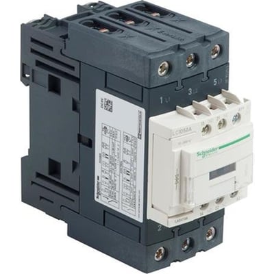 Schneider Electric TeSys D kontaktor med 50A, 3-polet og 24VDC spole, vist med 1 NO og 1 NC hjælpekontakt.