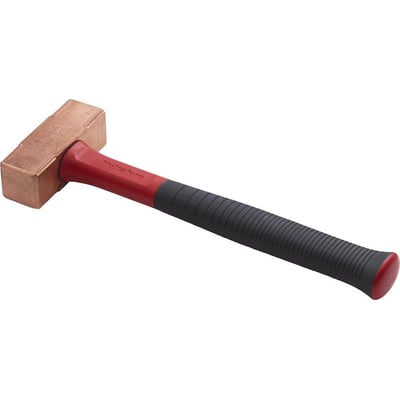 Hultafors kobberhammer CU med hammerhoved i kobber og et rødt glasfiberskaft med sort gummihåndtag.