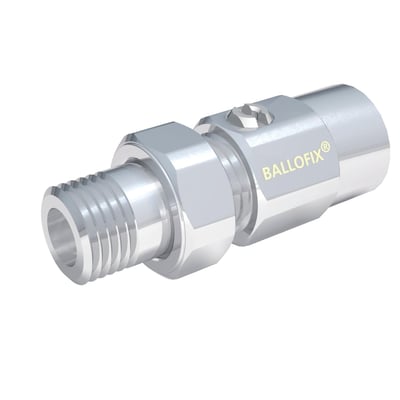 Broen radiatorforskruning med afspærring i messing, ligeløbende 3/8" med tydeligt BALLOFIX logo.