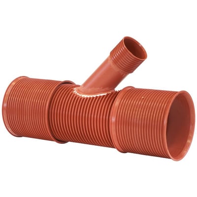 Uponor Double/Rib2 grenrør i PP med 450 mm diameter og 200 mm afgang i 45 graders vinkel, uden gummiringe.