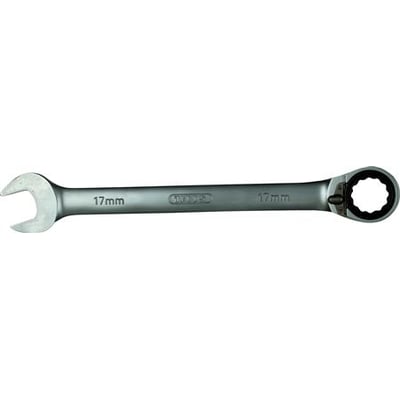 Tecos ringskraldenøgle 32mm med en 15° vinklet ringende og en åben gaffelende. Mærket '17mm' to gange.