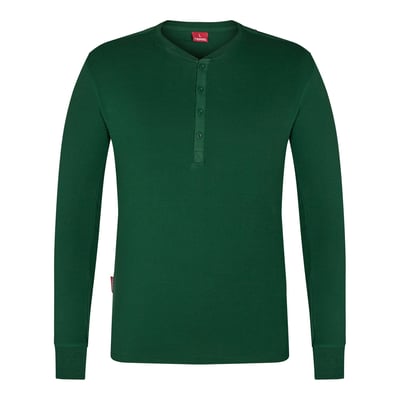 Engel Grandad langærmet T-shirt til herrer i mørkegrøn, størrelse 3XL, med knaplukning ved halsen.