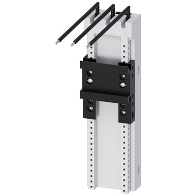 Siemens 8US2 3-polet busbaradapter monteret på samleskinner med tre sorte forbindelsesledninger.