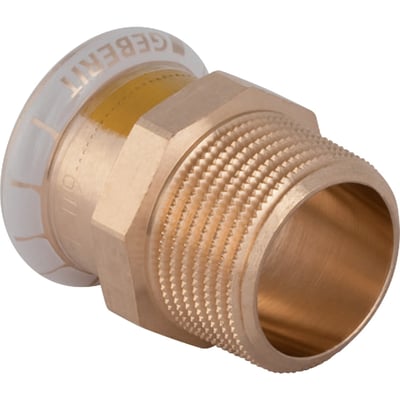Geberit Mapress overgang CUG muffe/nippel i messing, 28 mm x 3/4", med synlig Geberit logo og pressmarkering.