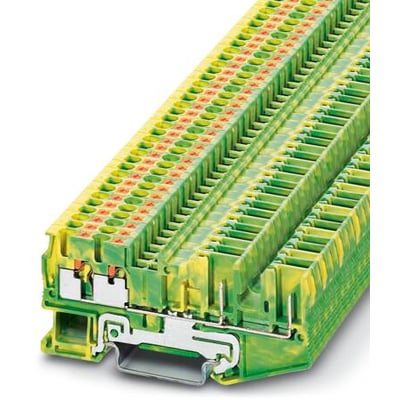 Phoenix Contact Jordklemme PT 2,5-QUATTRO/2P-PE i grøn/gul farve med push-in tilslutning til 0,14-4 mm² ledere.