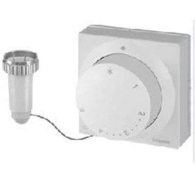Siemens RTN81 fjernindstillingselement i hvidt plast med drejeknap til temperaturregulering fra 8-28 °C og 2m kapillarrør.