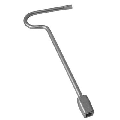 Ulefos nøgle til stikledningsventil i galvaniseret stål, 350 mm lang med bøjet håndtag og firkantet ende.