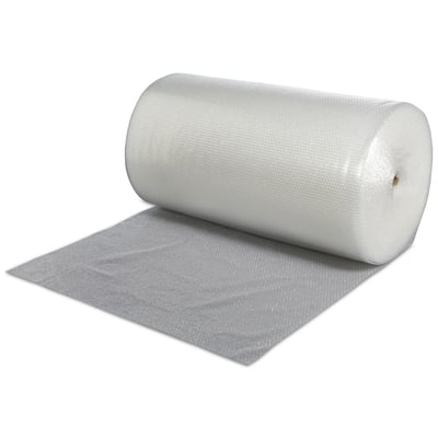Antalis Master'In boblefolie rulle på 50cm x 100m i hvid, af rullet ud på en grå overflade.
