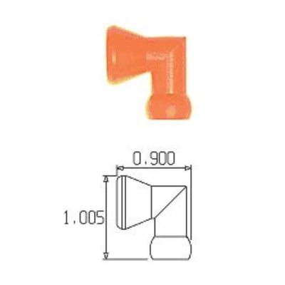Orange Loc-line system vinkel kobling med 1/4" gevind, vist med dimensioner for øget klarhed.