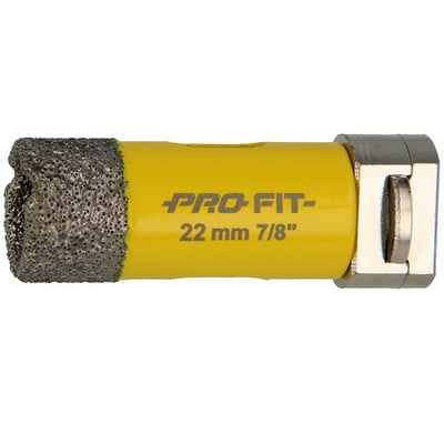 PRO-FIT diamanthulsav, 22 mm, isoleret på hvid baggrund, med synlig diamantbelægning og gul kappe.