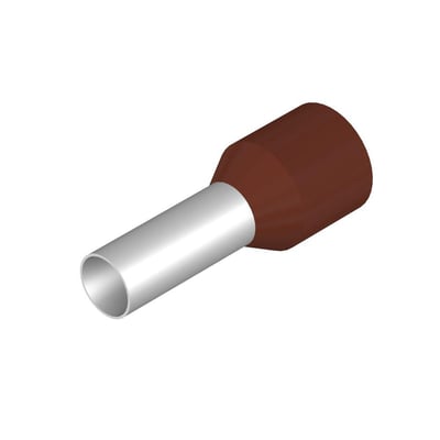 Weidmüller isoleret terminalrør H10,0/22T BR til 10 mm² med brun krave og sølvfarvet metalrør.