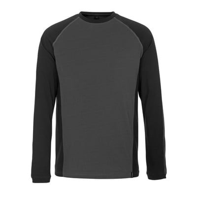 Langærmet T-shirt fra Mascot i antracit og sort, Premium Performance kvalitet med raglanærmer og rund hals, størrelse L.