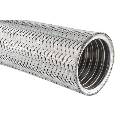 Syrefast stålslange i AISI 316 med to lags flet, 1/2", velegnet til ekstreme temperaturer og kemikalier.