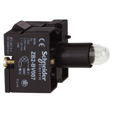 Schneider Electric ZB2-BV007 lampekrop med klar glimpære, designet til 230/130V og BA9s lyskilder.