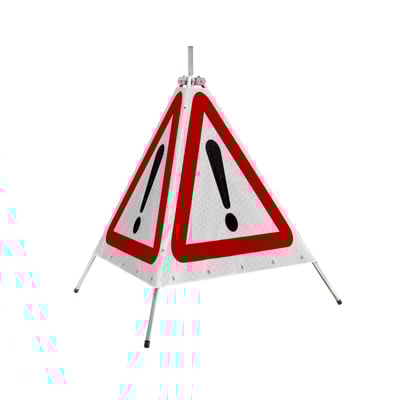 Foldbart vejskilt type A99 med reflekterende overflade, der advarer om anden fare med udråbstegn.