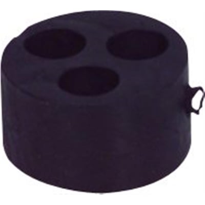 Nærbillede af en sort Jacob multipakning WJ-DM 32/3X8 med 3 huller til 8 mm kabler, fremstillet af Evoprene (TPE).