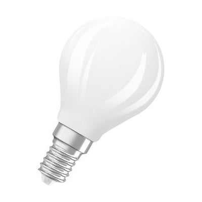 Mat hvid LED kronepære med E14 fatning, 250lm lysstyrke og 1,8W effekt.