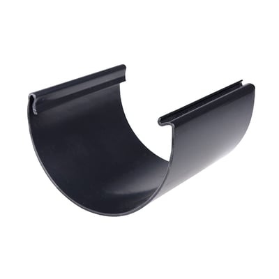 Plastmo samlestykke til sort tagrende med 102 mm bredde, fremstillet i robust plastmateriale.