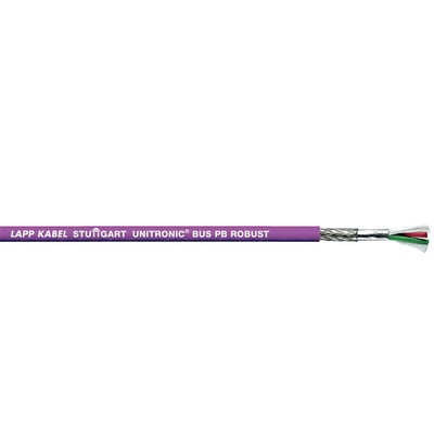 Lapp Unitronic Bus PB Robust 1X2X0,64 kabel med lilla yderkappe og afskærmet konstruktion med farvede ledere.