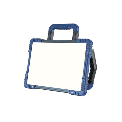 Blue Electric arbejdslampe med praktisk håndtag, 40W effekt og blå kanter, præsenteret med hvid baggrund.