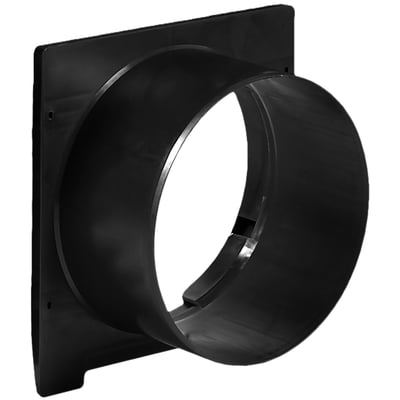 Sort Wavin Q-Bic Plus LC-inspektionsadgang med firkantet plade og rund, fremspringende åbning, 600 x 600 x 315 mm.