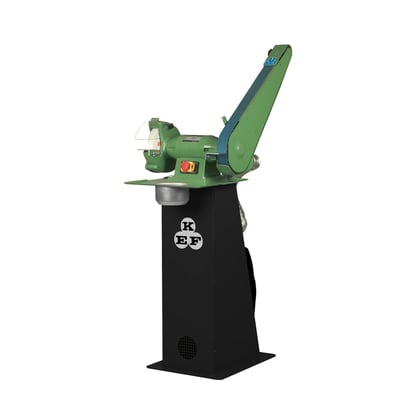 Scantool SLIBETTE 8NBX dobbeltsliber med bord og vandkop, fremstillet i grøn metal med sort stativ og ventilation.