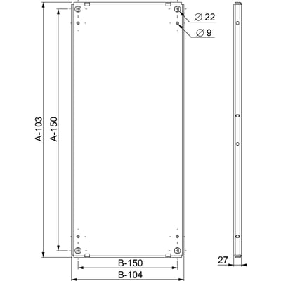 Teknisk tegning af Schneider Electric montageplade i galvaniseret stål, 2200x800 mm, med mål og monteringshuller.