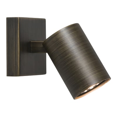 Astro Lighting Ascoli Single spot i bronze med cylindrisk, kipbart lampehoved og firkantet vægbeslag.