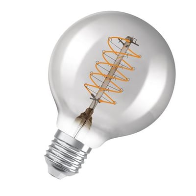 Osram Ledvance 1906 globe 80 smoke LED-pære med klar glødetråd og E27 fatning, isoleret på hvid baggrund.