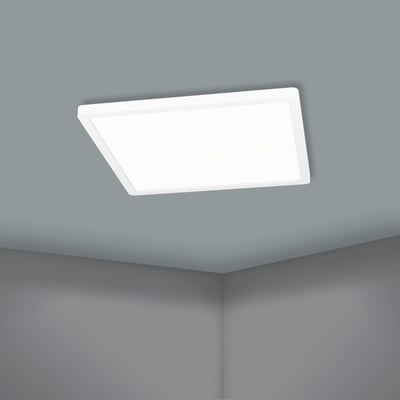 EGLO Rovito-Z loftpanel monteret i et mørkegråt rum på et gråt loft, vist i et hjørne.