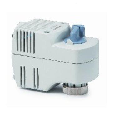 Siemens SFP21/18 zone aktuator for ON/OFF styring, hvid med blå detaljer, 230V spænding.