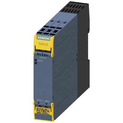 Siemens SIRIUS sikkerhedsrelæ 3SK1 med fjederterminaler og 5 udgange, 24V spænding, enheden har 4 NO-kontakter og 1 NC-kontakt.