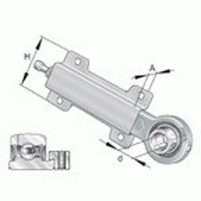 Teknisk tegning af INA PHUSE35-XL strammeenhed med dimensioner, viser lejehus, spændebeslag og excentrisk spændering.