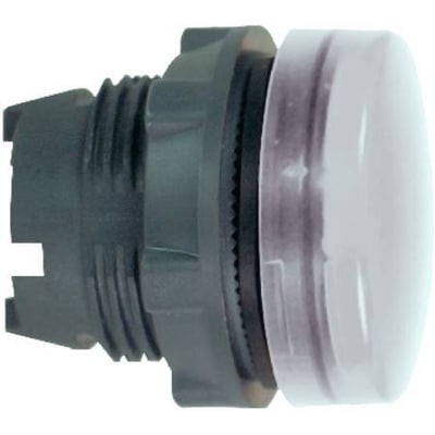 Schneider Electric Harmony Style 5 lampehoved i grå plast med hvid, rund trykknap og transparent frontring.