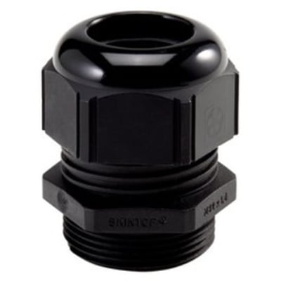 Lapp Skintop ST M16 forskruning i sort PA6 plast med gevind og neoprenpakning, isoleret på hvid baggrund.