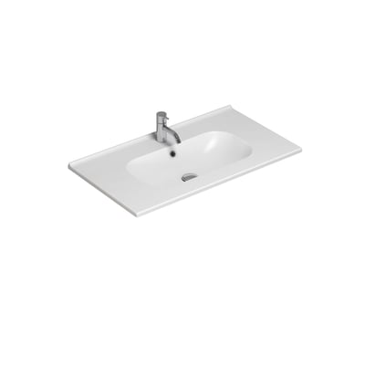 Dansani Kantate vask i hvid porcelæn, 81 cm bred, med minimalistisk design og integreret hanehul og overløb.