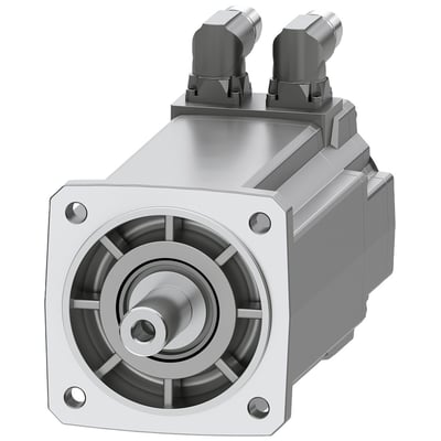Siemens SIMOTICS S-1FK2 CT servomotor med cylindrisk aksel og to M17 stik, vist på hvid baggrund.