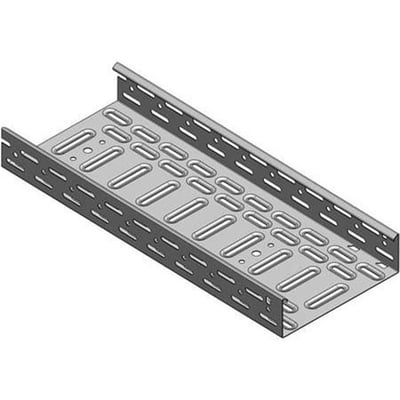 Illustration af Stago kabelbakke KB184, 500x60x2 mm, el-forzinket stål, med perforeringer og forstærkninger.