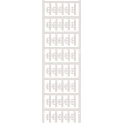 Weidmüller SlimFix Clip ledningsmærker SFC 1/21 i hvid, vist som en strimmel med 6 rækker af mærker, klar til montering.