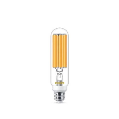 Philips Lighting Master Ultra Efficient SON-T LED-lyskilde med klar, aflang glaskolbe, synlige lysrør og E27-sokkel.
