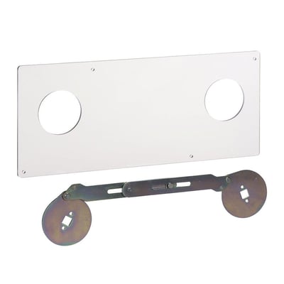 Schneider Electric mekanisk spærring til 2 drejegreb, med et klart gennemsigtigt panel og en justerbar metalarm.