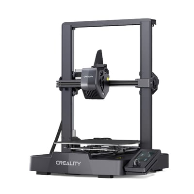 Creality Ender-3 V3 SE 3D printer, en grå maskine med et printområde på 220x220x250mm, vist på en hvid baggrund.