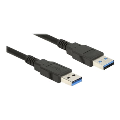 DeLock sort USB 3.2 Gen 1 kabel på 0,5 meter med USB Type-A hanstik i begge ender, viser detaljer på stikkene.