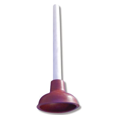 Gummirenser til kloset med 135 mm langt træskaft og mørkerød gummibund, ideel til at fjerne blokeringer.