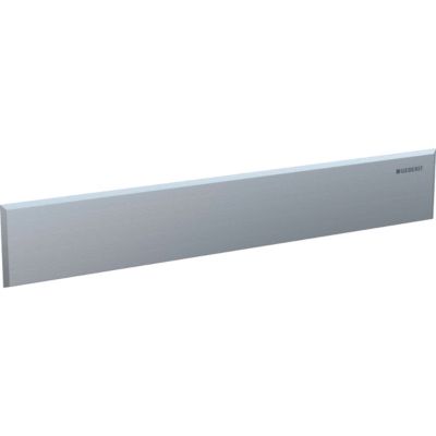 Geberit frontplade til Shower Element med lang, smal rektangulær form og sølvgrå overflade.