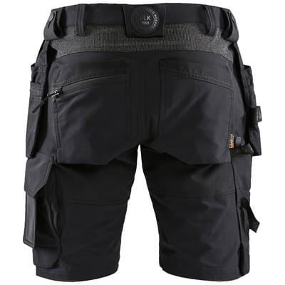Blåkläder shorts til mænd i sort/mørkegrå, str. C50, vist bagfra med mange funktionelle lommer og Cordura forstærkning.