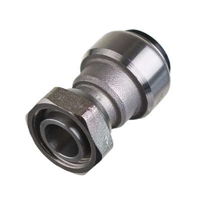 Roth målerkobling i rustfrit stål med en 22mm udvendig diameter og 3/4" gevind, vist på hvid baggrund.