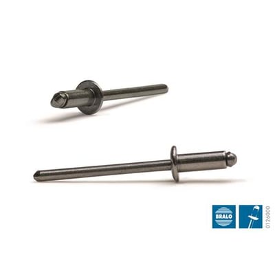 Bralo blindnitte, 3,2 x 6 mm, fremstillet i A2/A2 rustfrit stål, vist på hvid baggrund.