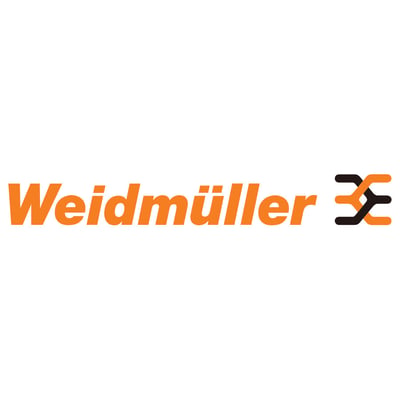Weidmüllers orange og sorte logo, som identificerer det gule kabelmærkesystem til ledere med 7 mm diameter.